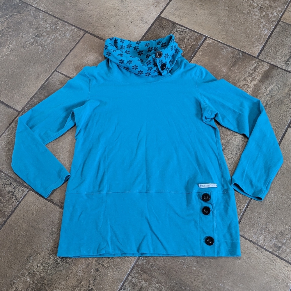Message Factory Organic Cotton Blend Casual  Tunic Cowl Neck Top Size XXL Teal